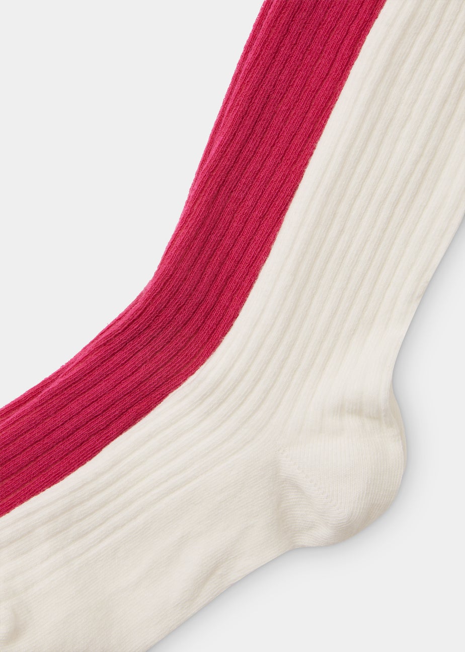 Girls 2 Pack Pink & Cream Ribbed Tights (2-9yrs)