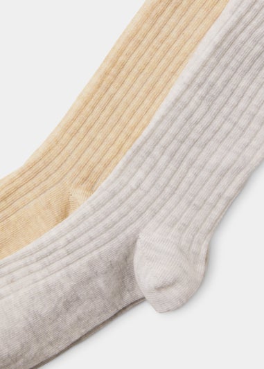 Girls 2 Pack Grey & Oatmeal Ribbed Tights (2-9yrs)