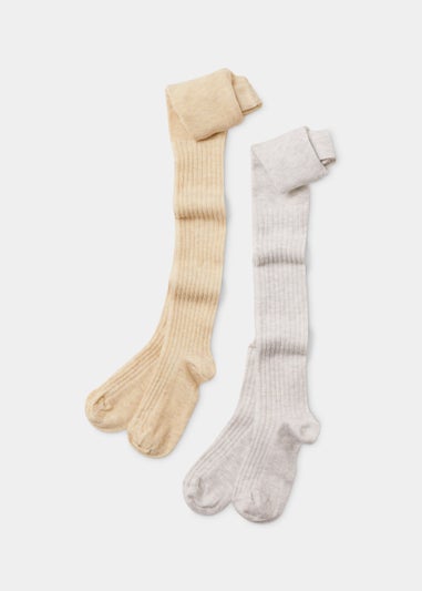Girls 2 Pack Grey & Oatmeal Ribbed Tights (2-9yrs)