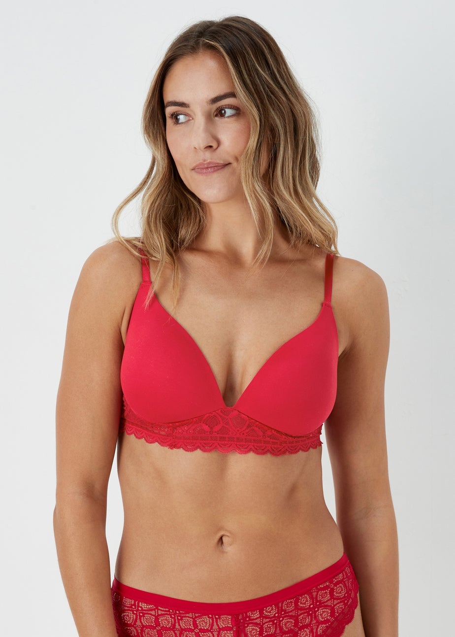 2 Pack Red & Black Non Wired Lace Plunge Bras