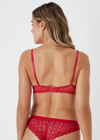 2 Pack Red & Black Non Wired Lace Plunge Bras