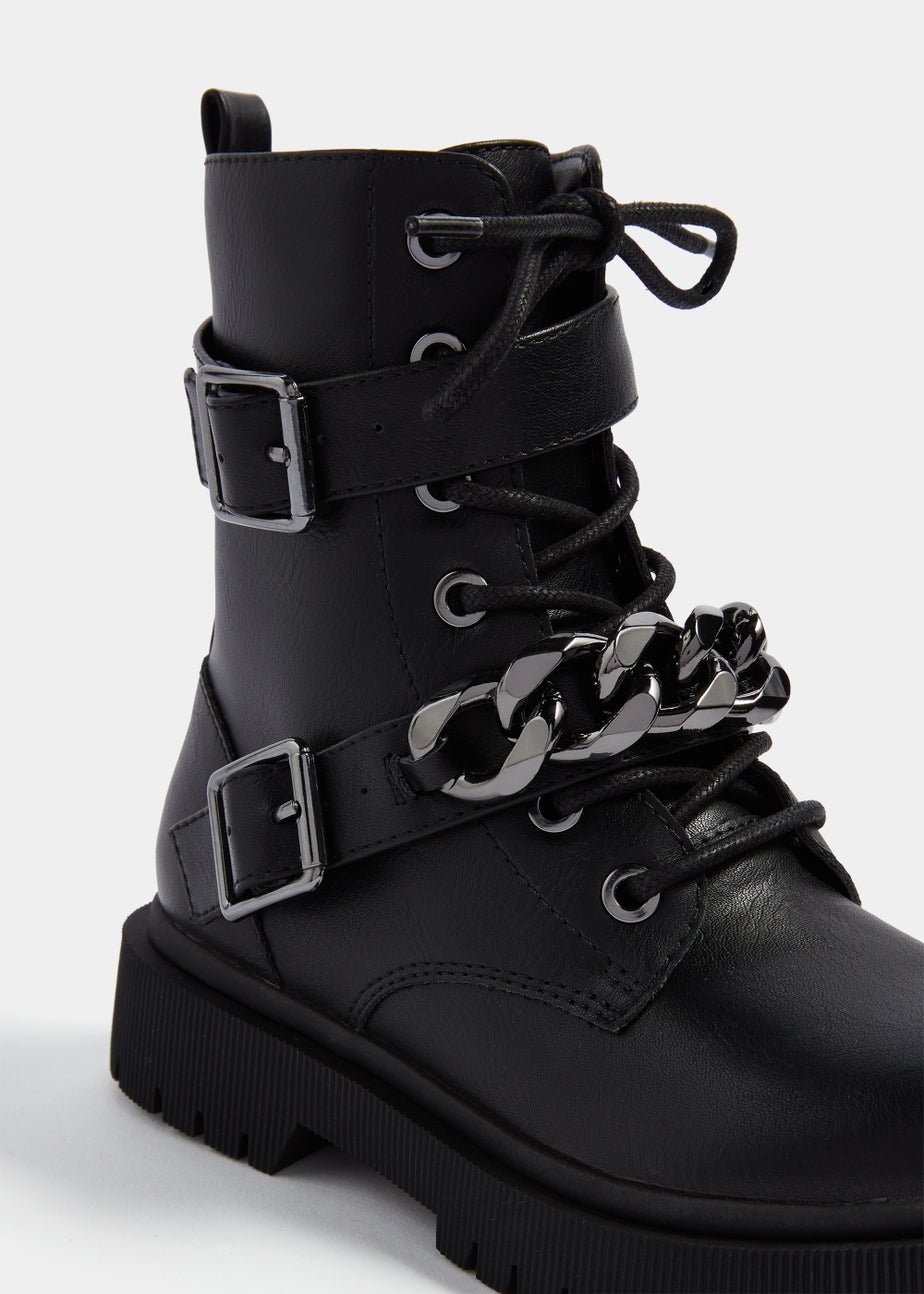 Girls Black Chain Biker Boots (Younger 10-Older 5)