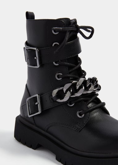 Girls Black Chain Biker Boots (Younger 10-Older 5)