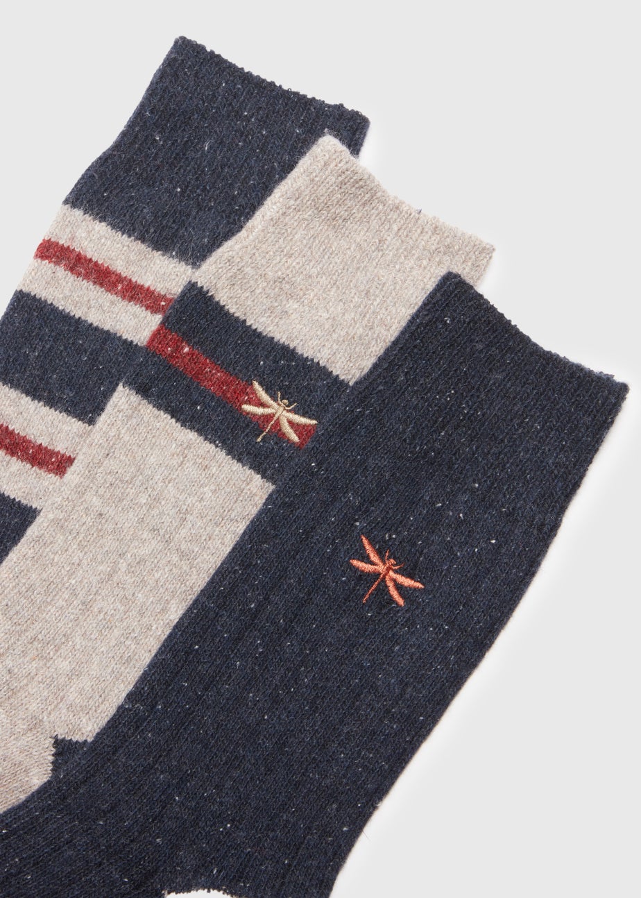 3 Pack Navy Embroidered Boot Socks