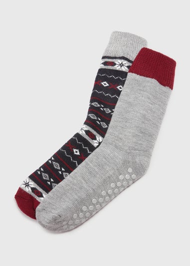 2 Pack Navy Fairisle Slipper Socks