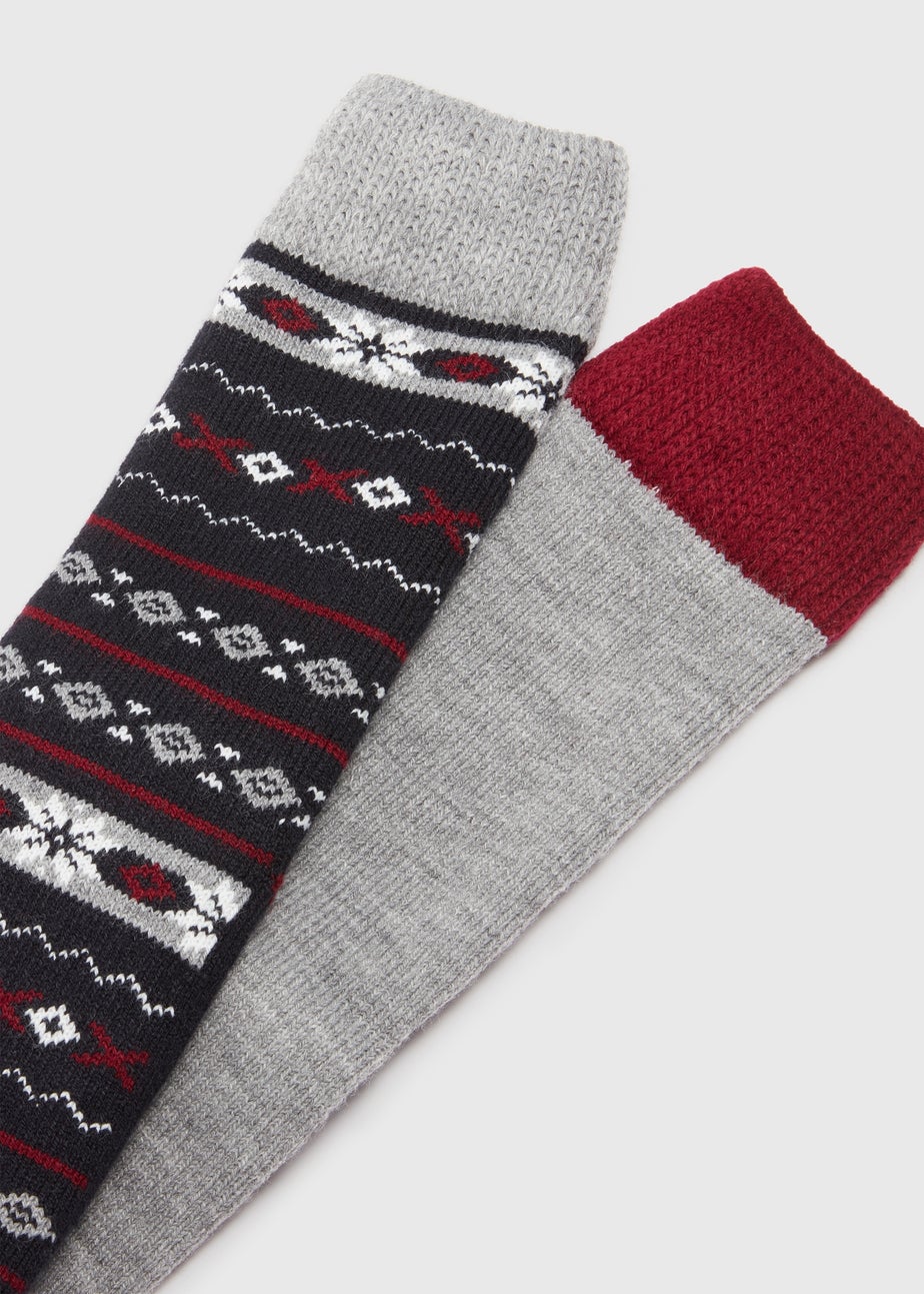 2 Pack Navy Fairisle Slipper Socks