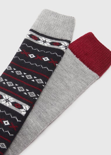 2 Pack Navy Fairisle Slipper Socks
