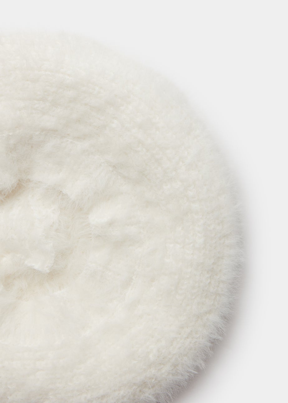 Girls Cream Fluffy Knitted Beret (7-13yrs)