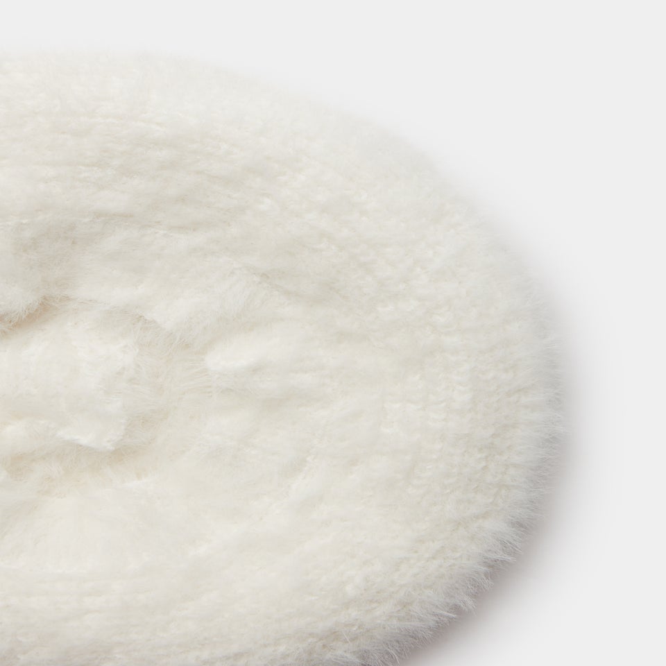 Girls Cream Fluffy Knitted Beret (7-13yrs)