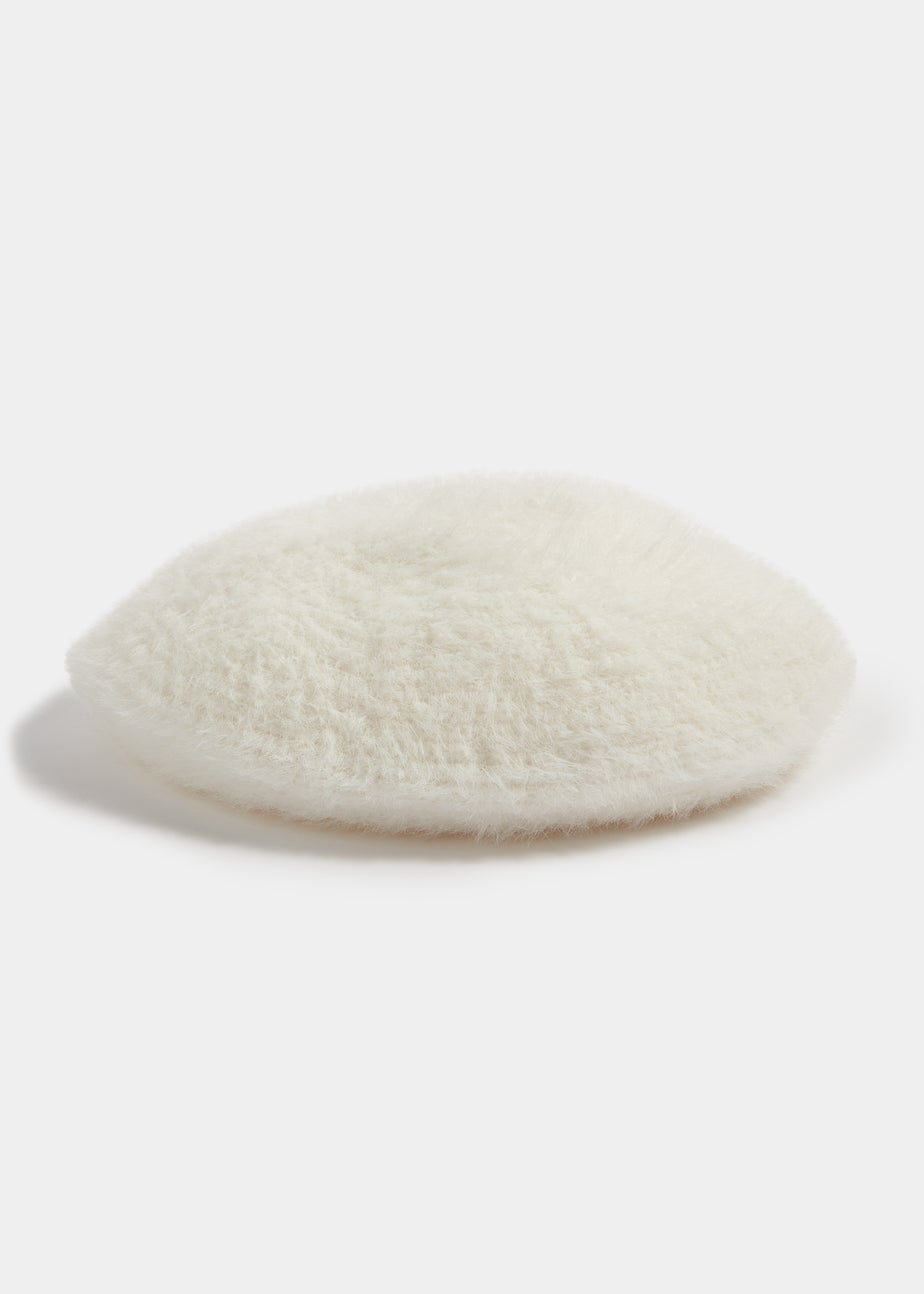 Girls Cream Fluffy Knitted Beret (7-13yrs)
