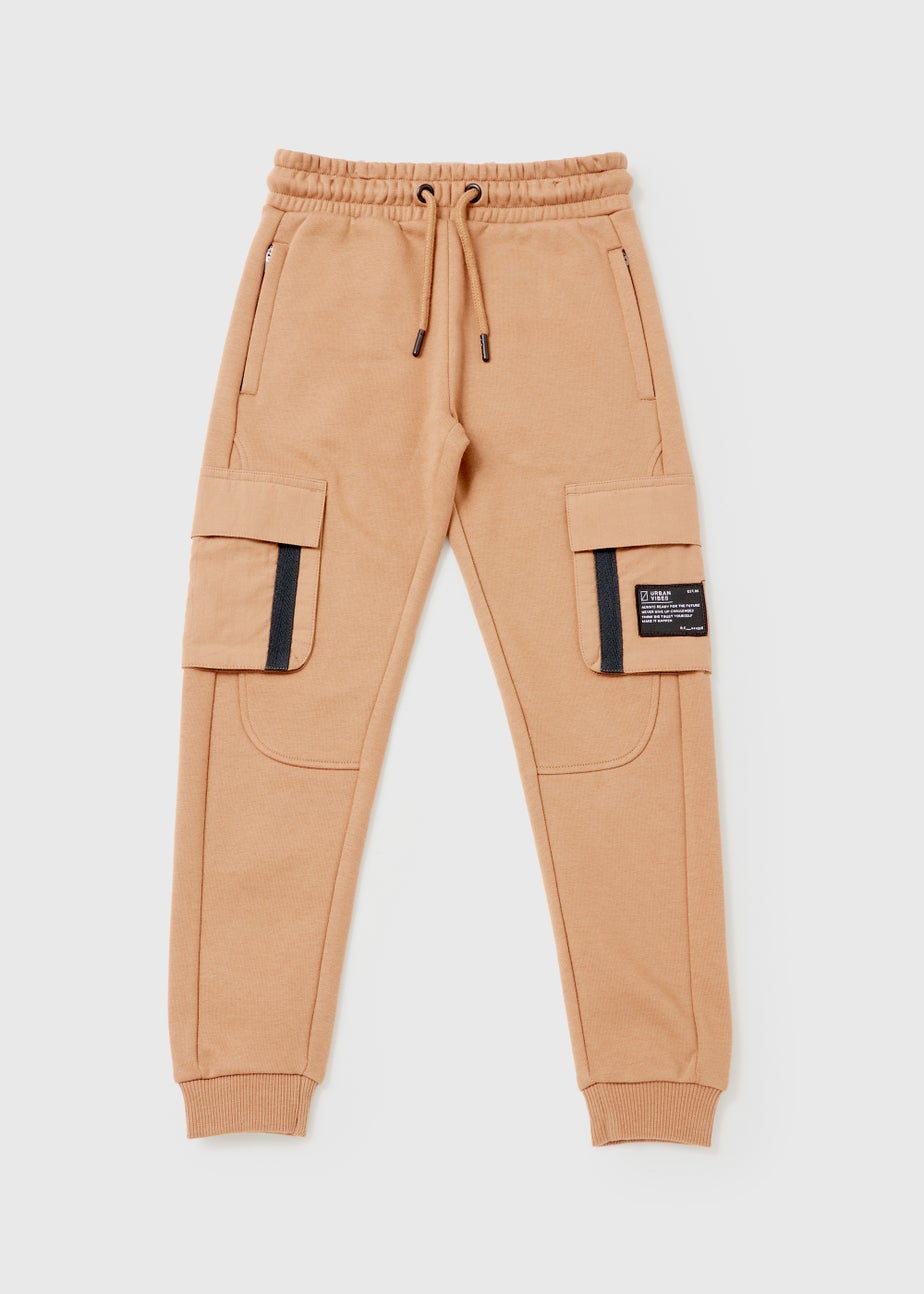 Boys Tan Jersey Cargo Joggers (4-13yrs)