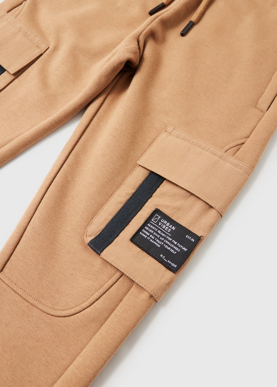 Boys Tan Jersey Cargo Joggers (4-13yrs)