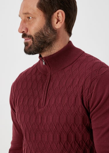 Burgundy Textured 1/4 Zip Jumper