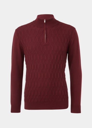 Burgundy Textured 1/4 Zip Jumper