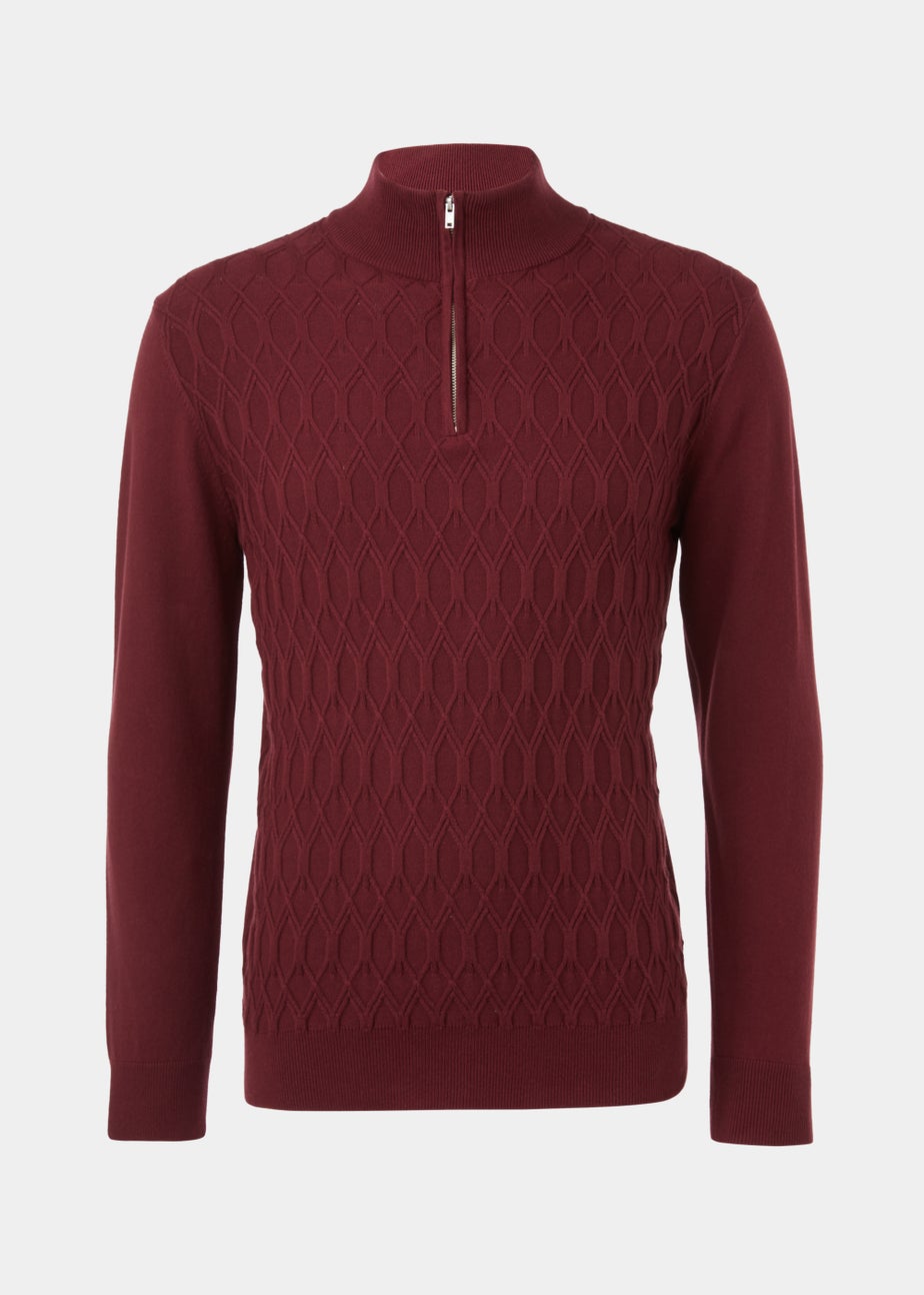 Burgundy Textured 1/4 Zip Jumper