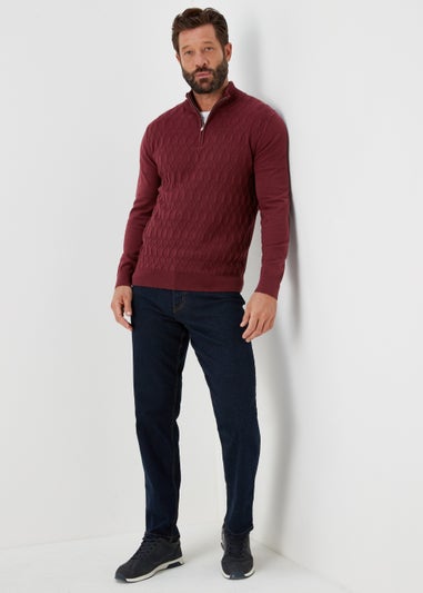 Burgundy Textured 1/4 Zip Jumper