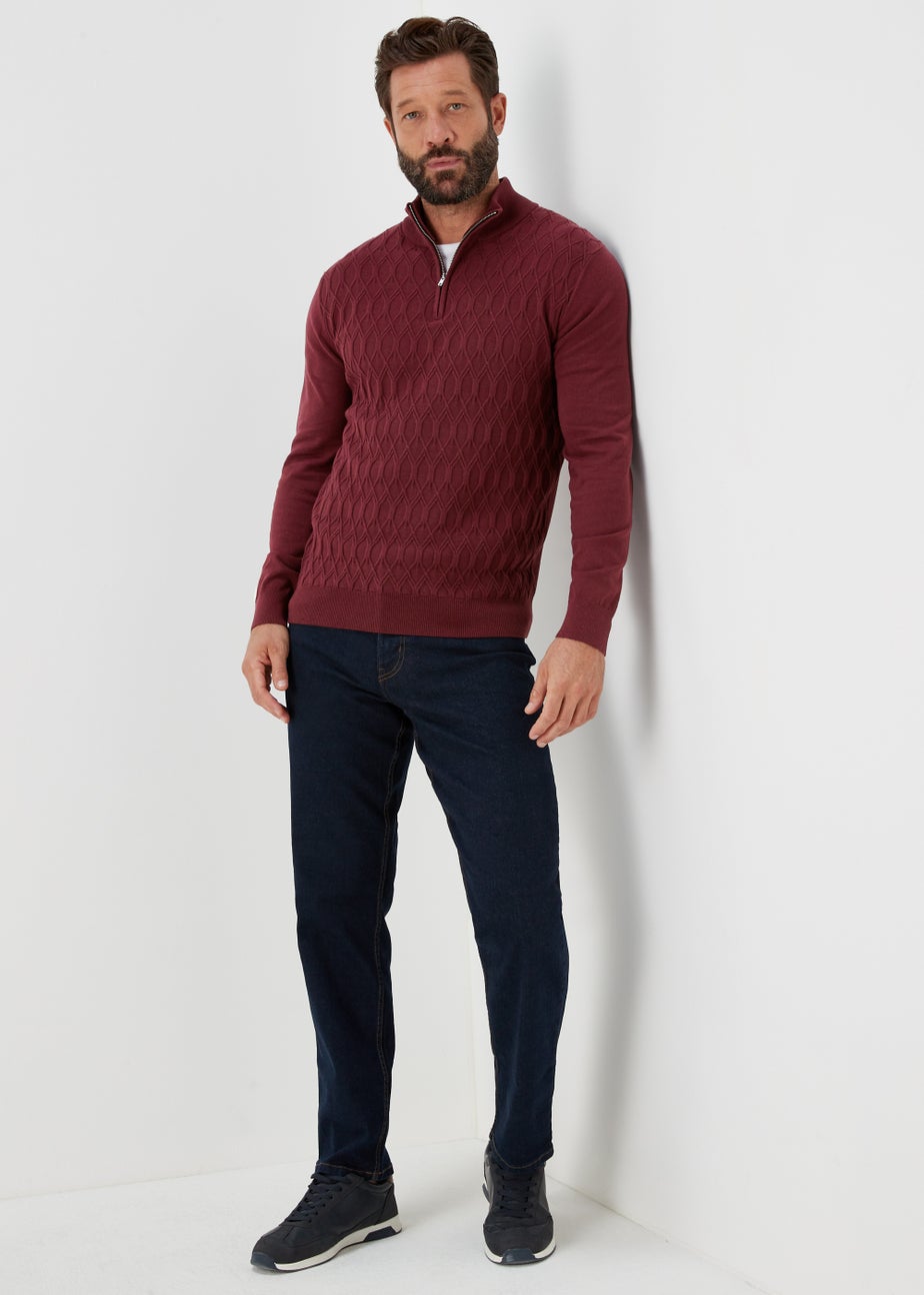 Burgundy Textured 1/4 Zip Jumper