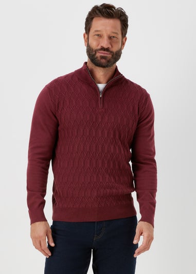 Burgundy Textured 1/4 Zip Jumper