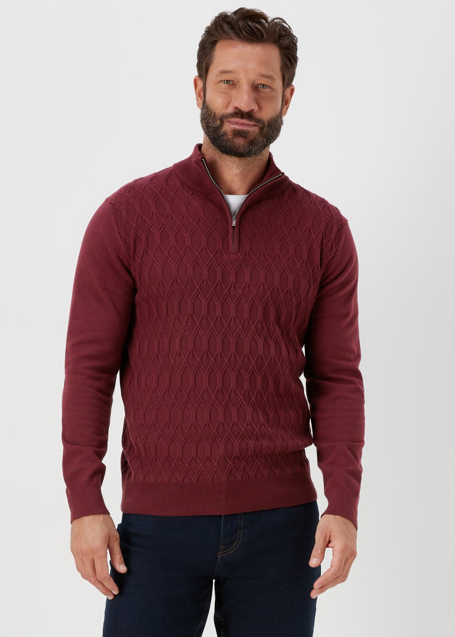 Burgundy Textured 1/4 Zip Jumper