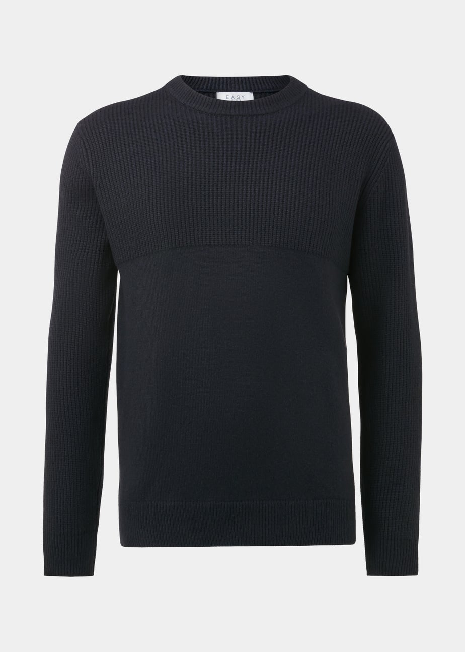 Navy Ribbed Texture Crew Neck Jumper