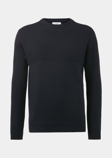 Navy Ribbed Texture Crew Neck Jumper