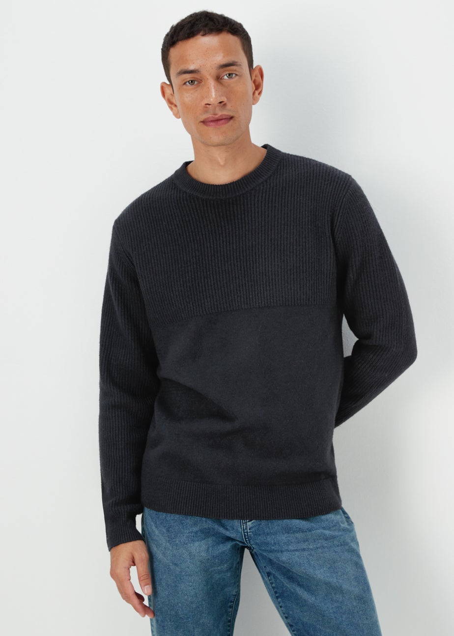 Navy Ribbed Texture Crew Neck Jumper
