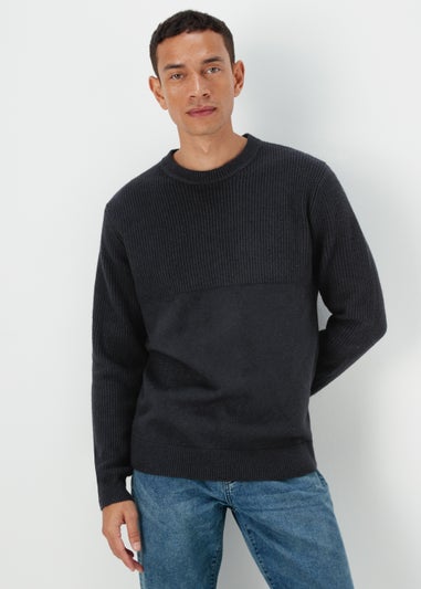 Navy Ribbed Texture Crew Neck Jumper