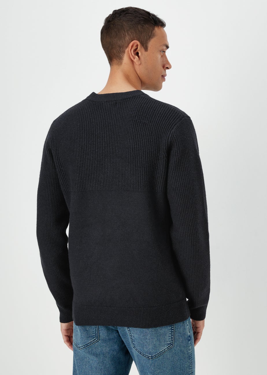Navy Ribbed Texture Crew Neck Jumper