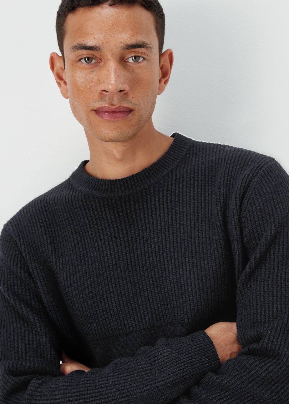Navy Ribbed Texture Crew Neck Jumper