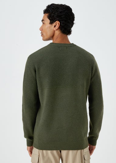 Khaki Ribbed Textured Crew Neck Jumper