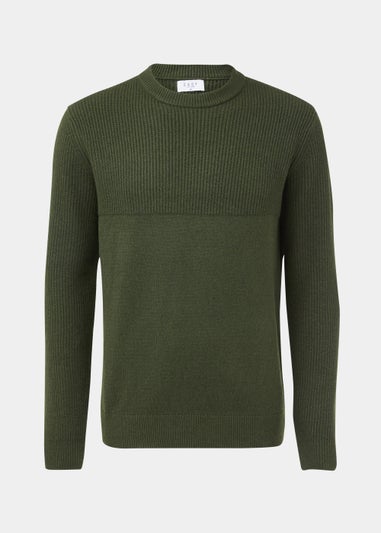Khaki Ribbed Textured Crew Neck Jumper