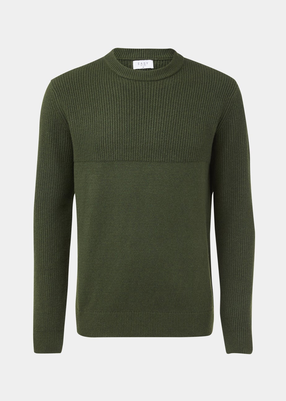 Khaki Ribbed Textured Crew Neck Jumper