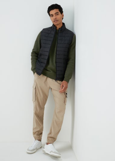 Khaki Ribbed Textured Crew Neck Jumper