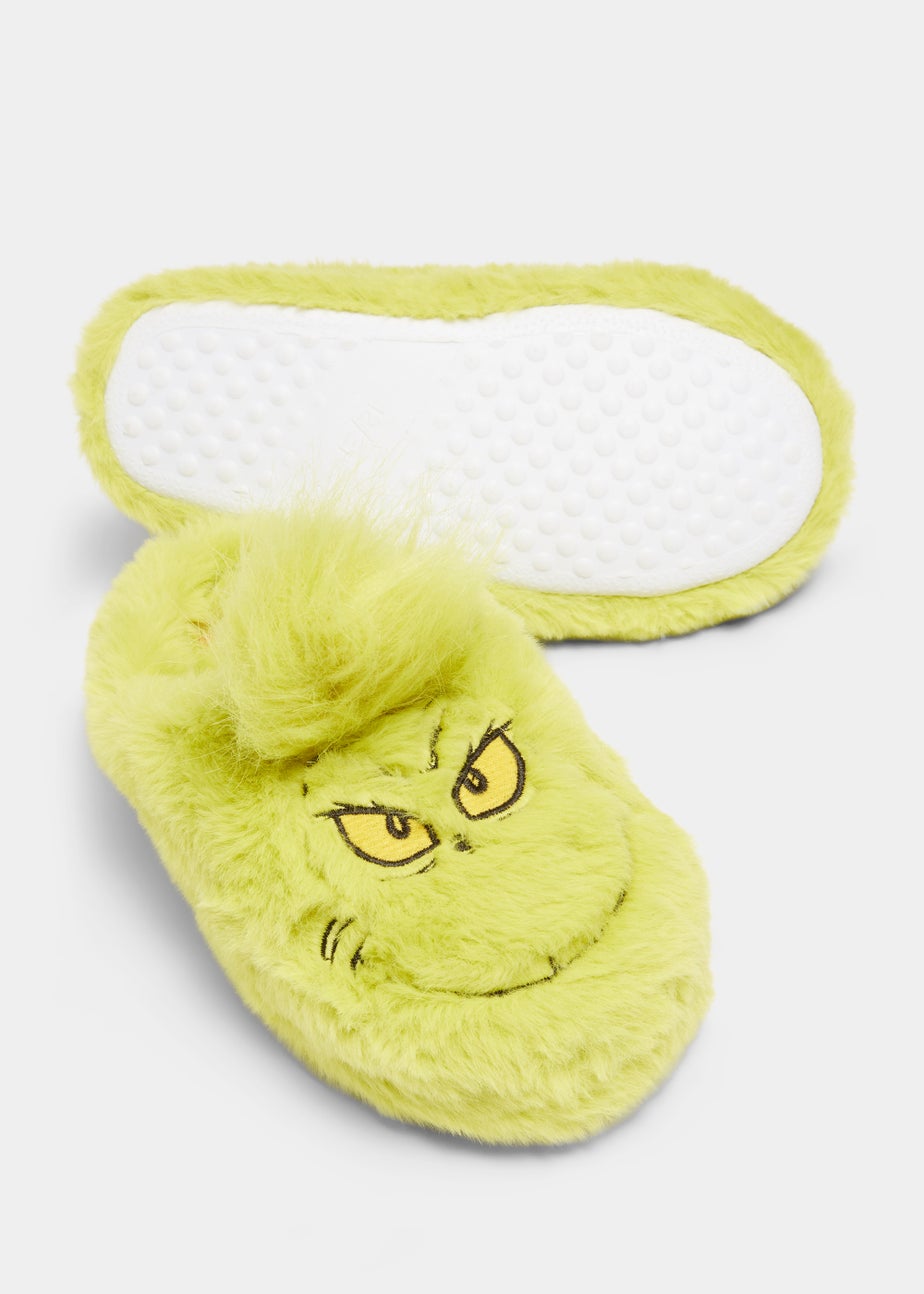 Kids Green The Grinch Christmas Mule Slippers (Younger 10-Older 6)