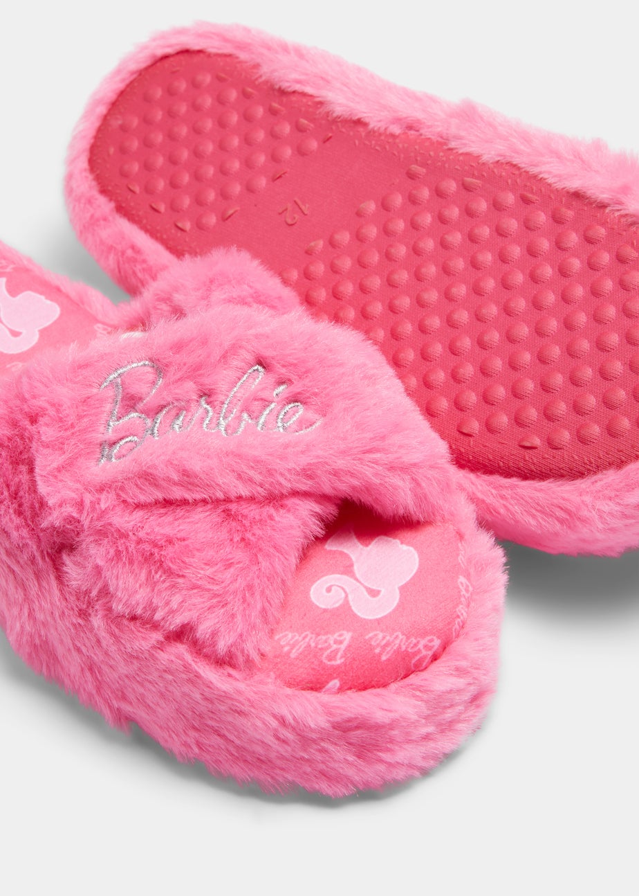 Kids Pink Barbie Print Cross Strap Slippers (Younger 10-Older 5)