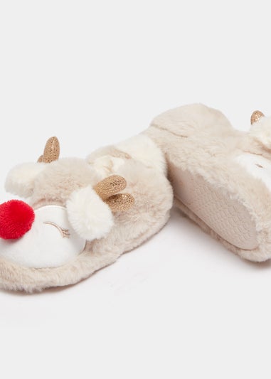 Kids Oatmeal Christmas Reindeer A-Line Slippers (Younger 4-Older 5)