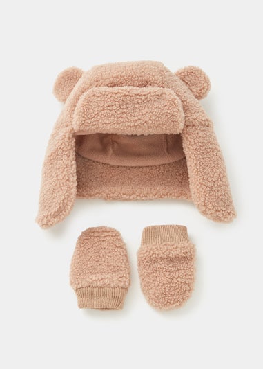 Baby Beige Borg Trapper Hat & Gloves Set (Newborn-24mths)