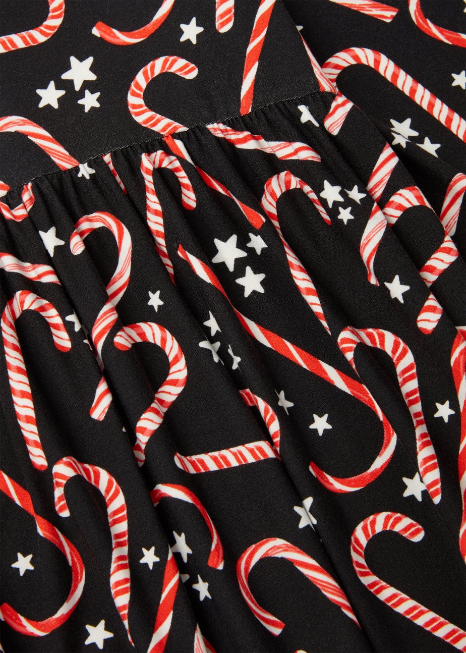 Girls Black Candy Cane Print Dress (4-12yrs)