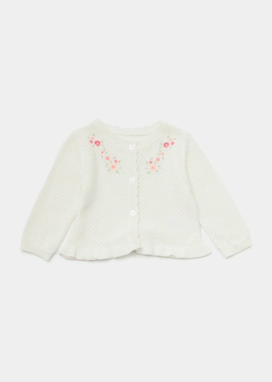 Baby Cream Embroidered Knitted Cardigan (Newborn-23mths)