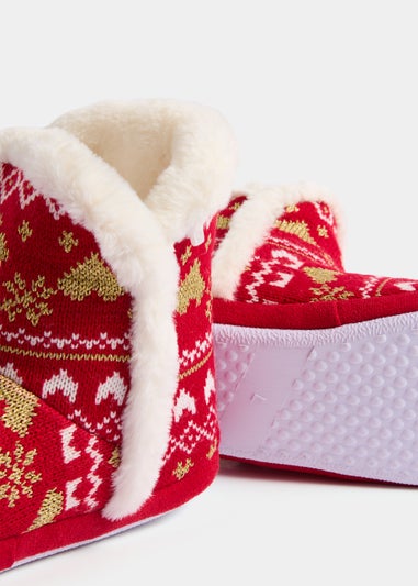 Red Metallic Fair Isle Slipper Boots