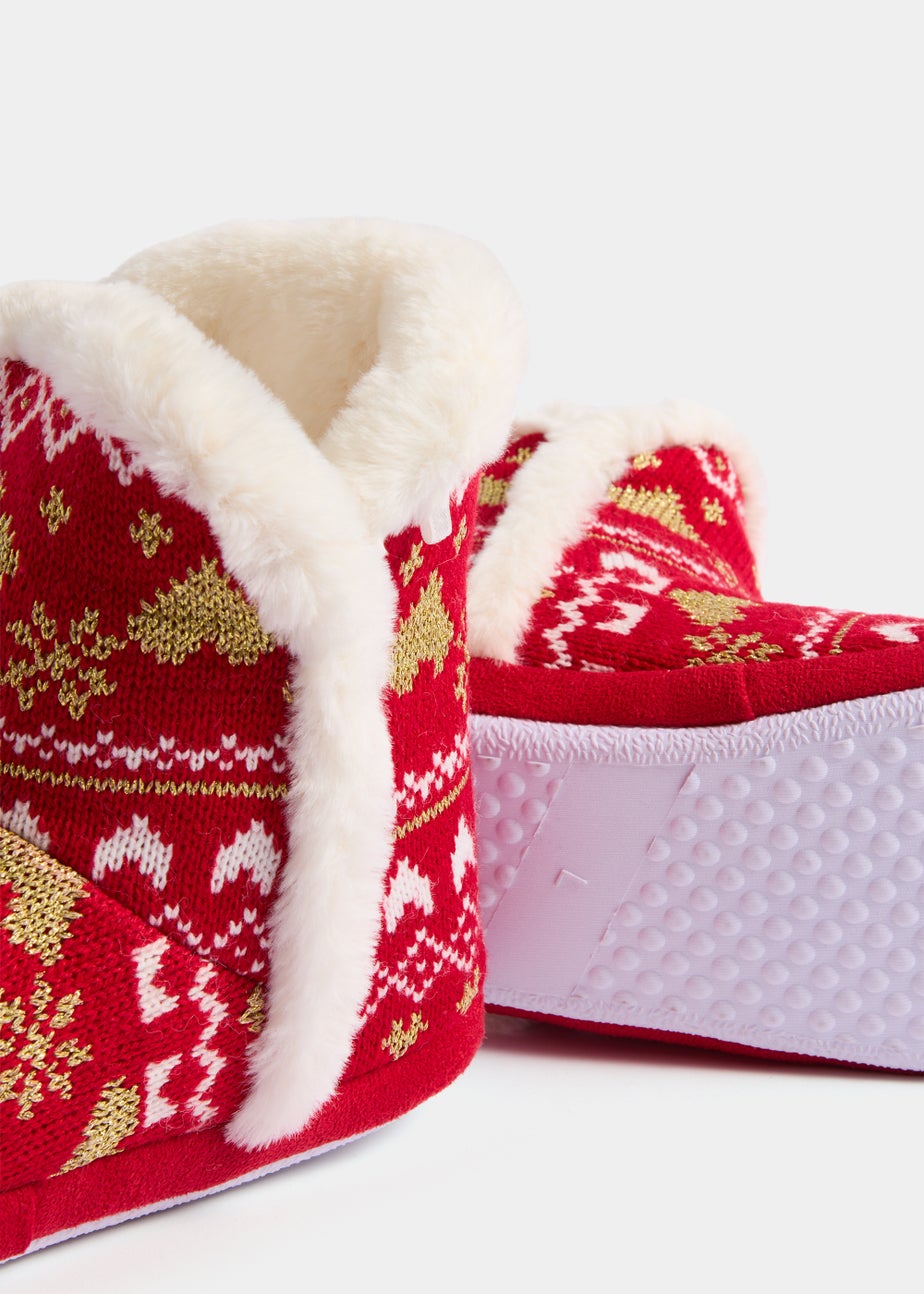 Red Metallic Fair Isle Slipper Boots