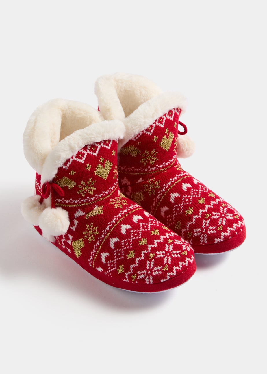 Red Metallic Fair Isle Slipper Boots