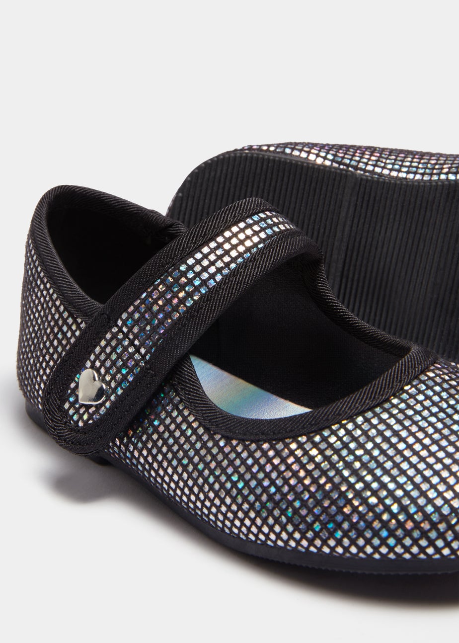 Girls Black & Silver Disco Ballet Flats (Younger 4-Older 2)