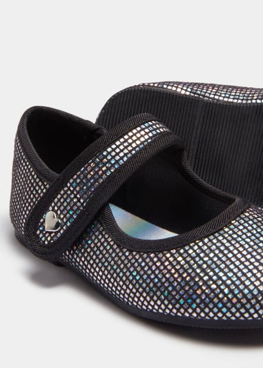 Girls Black & Silver Disco Ballet Flats (Younger 4-Older 2)