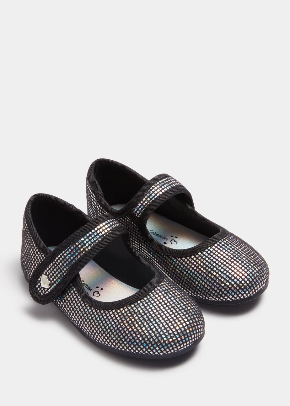 Girls Black & Silver Disco Ballet Flats (Younger 4-Older 2)