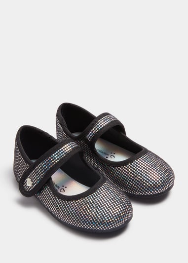 Girls Black & Silver Disco Ballet Flats (Younger 4-Older 2)