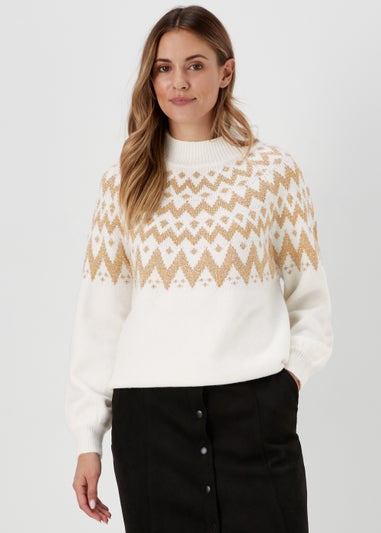 Cream Metallic Fair Isle Jumper