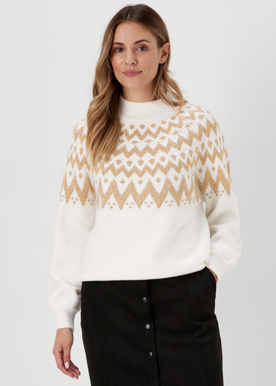 Cream Metallic Fair Isle Jumper