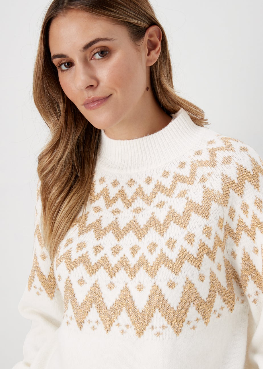 Cream Metallic Fair Isle Jumper