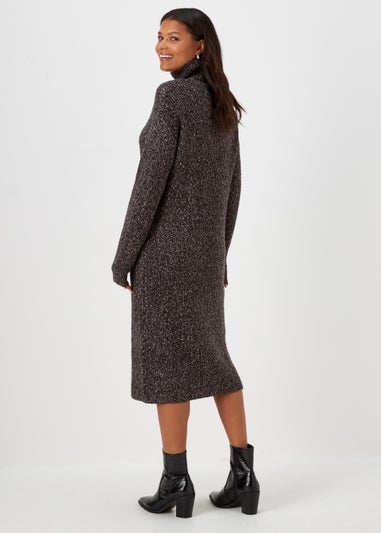 Charcoal Twist Yarn Roll Neck Dress
